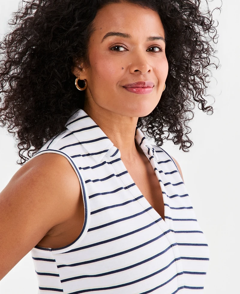 Style & Co Women's Striped Johnny-Collar Sleeveless Top, Macy's Exclusive