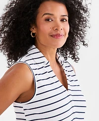 Style & Co Women's Striped Johnny-Collar Sleeveless Top, Macy's Exclusive