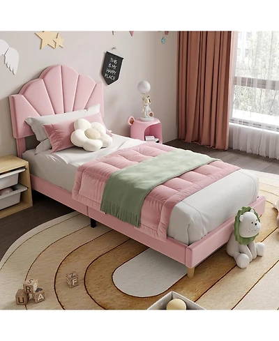gaomon Upholstered Bed Frame Height Adjustable Headboard for Kids Wood Slats Metal Frame Easy Build