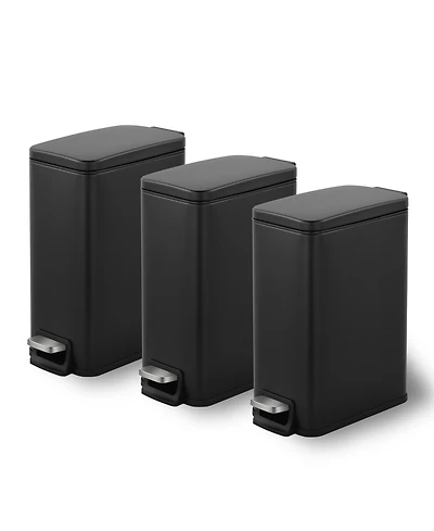 Mega Casa 3 Pack 1.6 Gallon Stainless Steel Slim Bathroom Trash Can Combo with Lid, for Bedroom and Office