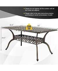 Clihome 59" Cast Aluminum Patio Dining Table with Umbrella Hole for 6