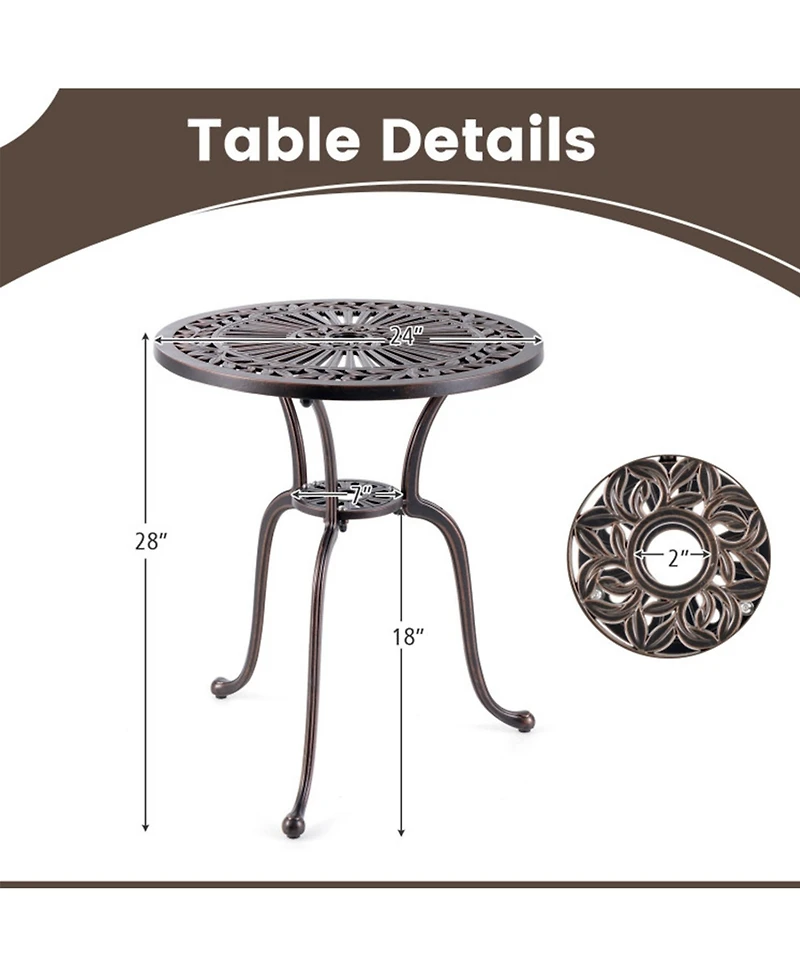 Clihome 24" Round Cast Aluminum Patio Bistro Table with 2" Umbrella Hole