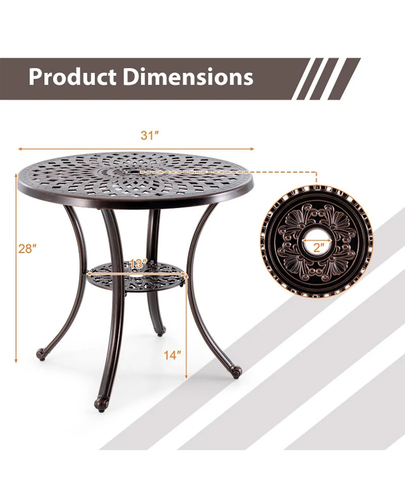 Clihome 31" Round Cast Aluminum Patio Table with 2" Umbrella Hole