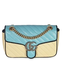 Pre-Owned Gucci Blue Yellow Calfskin Matelasse Diagonal Torchon Small Gg Marmont Bag