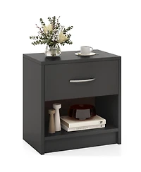 Sugift Nightstand with Drawer and Open Storage Shelf