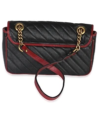 Pre-Owned Gucci Red Black Calfskin Torchon Small Gg Marmont Bag