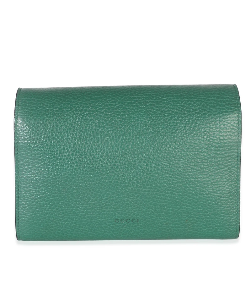 Pre-Owned Gucci Emerald Pebbled Calfskin Dionysus Chain Wallet
