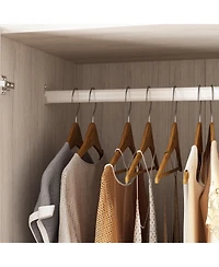 Famapy Wardrobe Closet with 2 Glass Doors and 2 Drawers, Wardrobe Closet Armoire with Hanging Rod