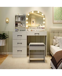 Sugift Makeup Vanity Desk and Stool Set with Mirror and Lights