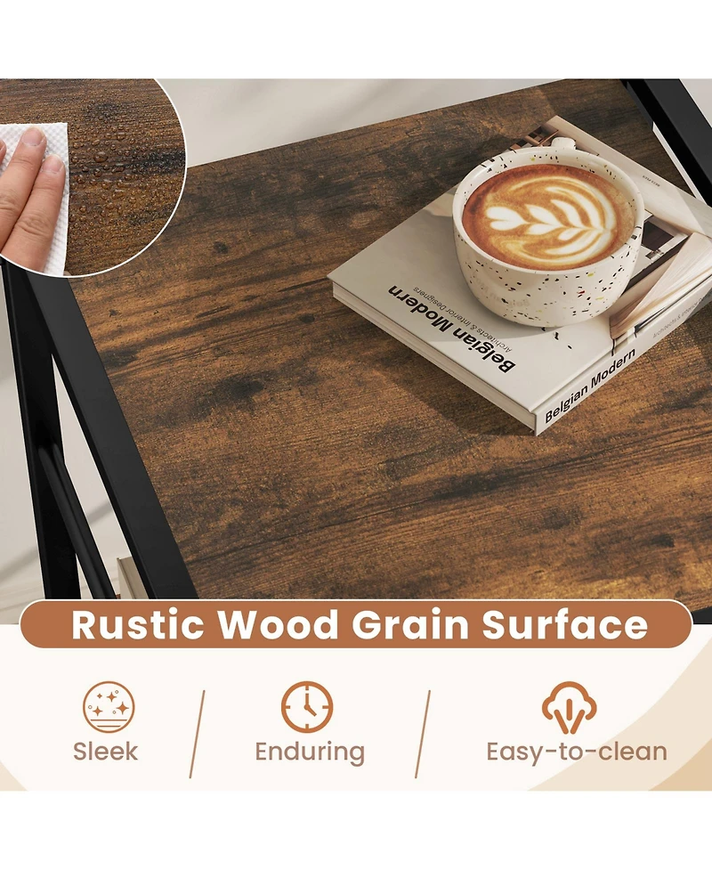 Sugift Industrial Nightstand with Fabric Drawer and Open Storage Shelf