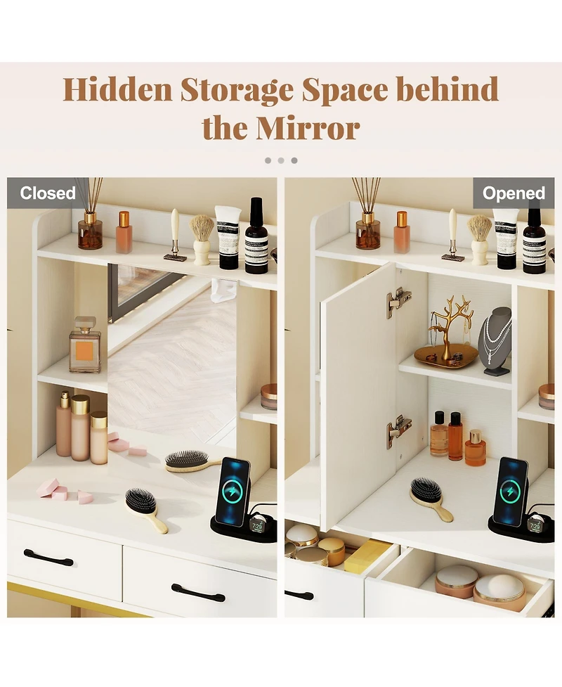 Sugift Vanity Desk with Storage Drawers and Charging Station