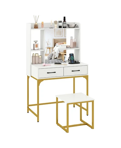 Sugift Vanity Desk with Storage Drawers and Charging Station