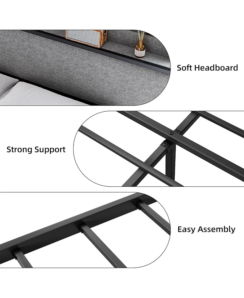 gaomon Platform Bed Frame with Storage Drawers and Usb Ports, Upholstered Headboard, Sturdy, Noise-Free, No Box Spring Needed