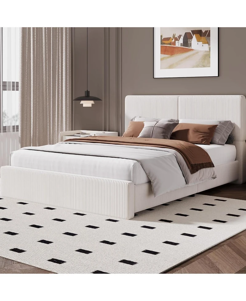 gaomon Upholstered Bed Frame with Headboard, Platform, Wooden Slats, No Box Spring, Noise-Free, Easy Assembly