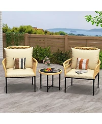 gaomon 3-Piece Patio Furniture Set, All-Weather Pe Wicker Outdoor Conversation Set with 2.8 Inch Thick Cushions