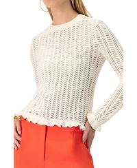Ivonne Women's Long Sleeve See-Through Knitted Blouse