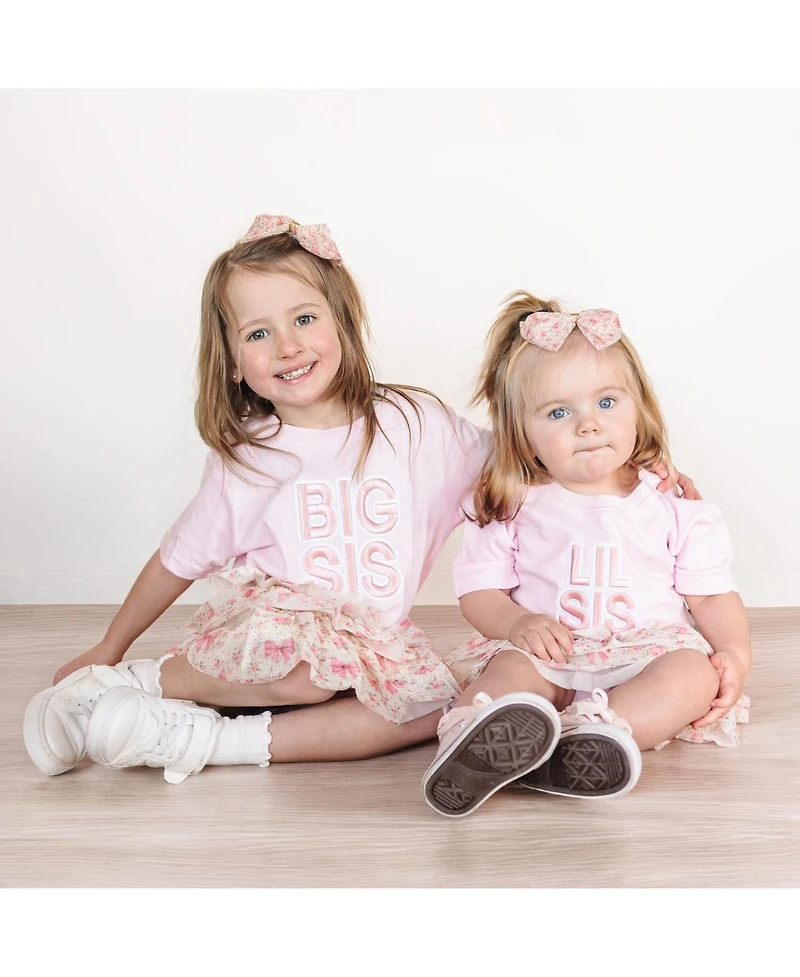 Sweet Wink Baby Girls Lil Sis Embroidered Patch Short Sleeve Romper