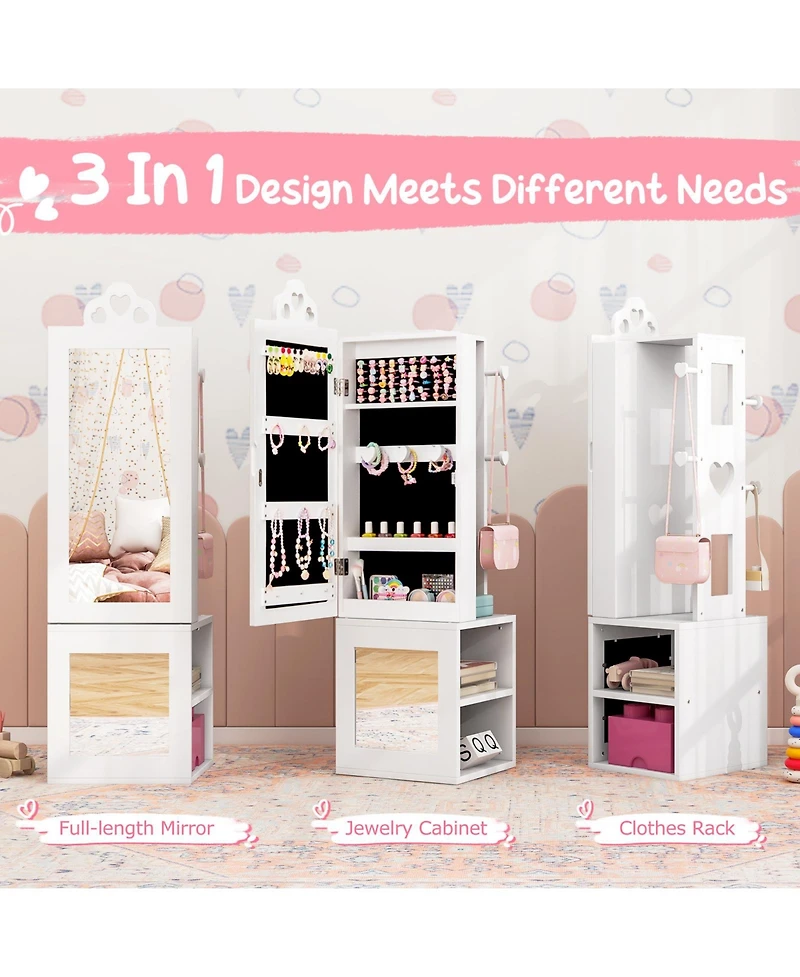 Sugift Princess Vanity Table and Stool Jewelry Armoire with Mirror
