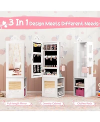 Sugift Princess Vanity Table and Stool Jewelry Armoire with Mirror