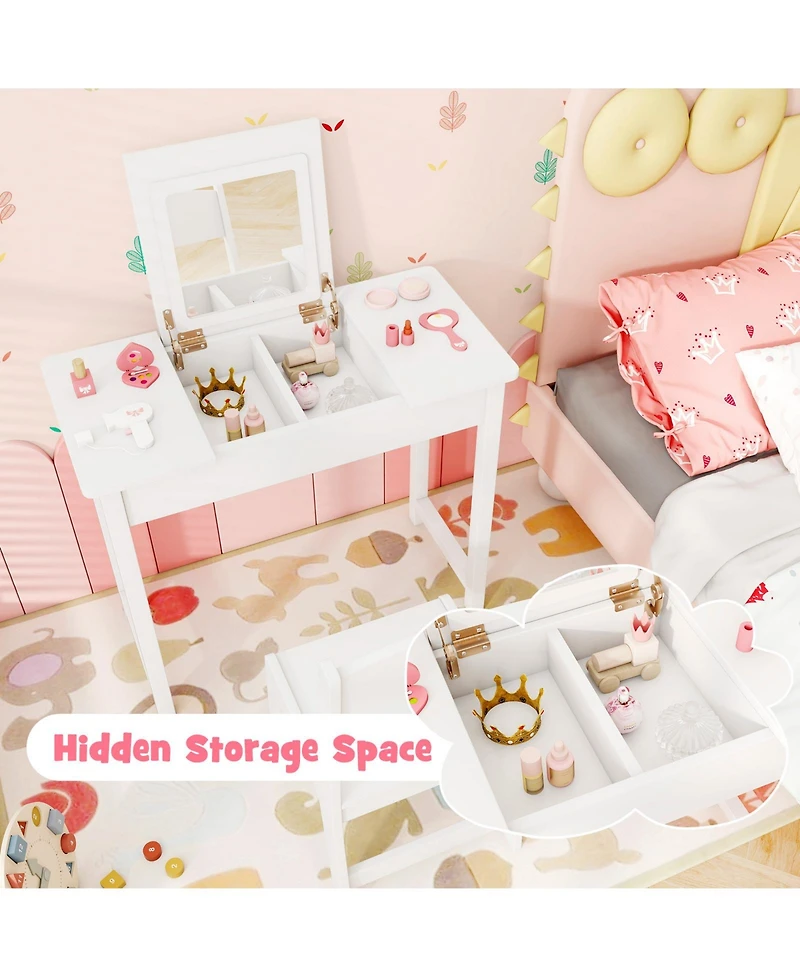 Sugift 2 in 1 Kids Vanity Makeup Table and Chair with Flip Mirror