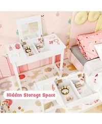 Sugift 2 in 1 Kids Vanity Makeup Table and Chair with Flip Mirror