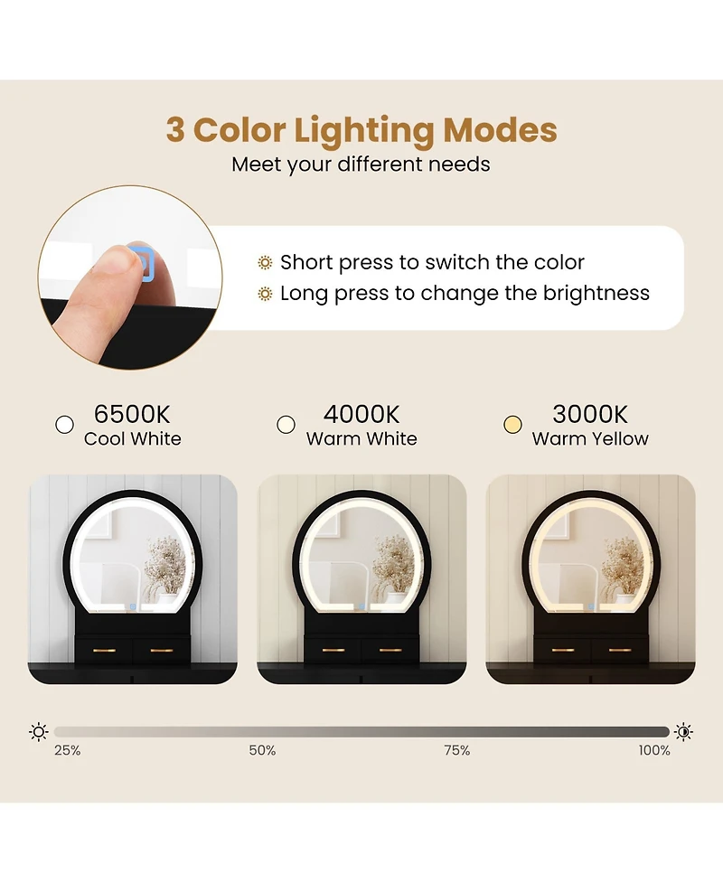 Sugift Compact Vanity Table Set with Led Mirror and Stool