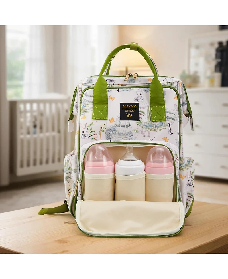 Sunveno Wide Open Frame Diaper Bag Backpack with Insulated Bottle Pockets