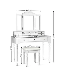 Sugift Makeup Dressing Table with Tri Folding Mirror and Stool