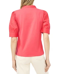 CeCe Women's Henley Puff-Sleeve Cotton Top