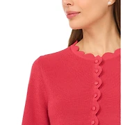 CeCe Women's Crewneck Scallop-Edge Cardigan Sweater