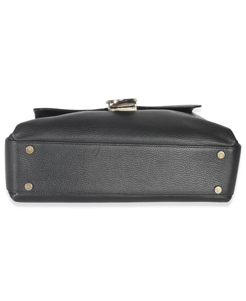 Pre-Owned Gucci Black Pebbled Calfskin Medium Interlocking G Flap Bag