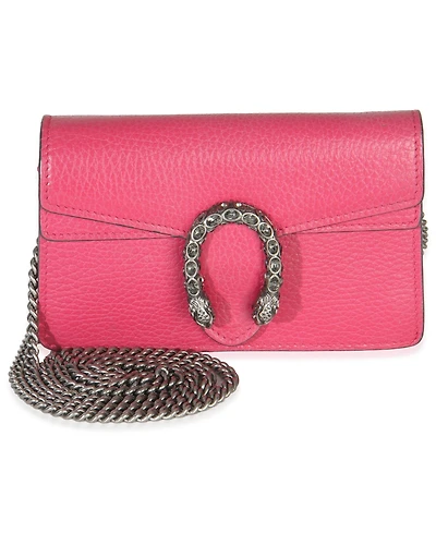Pre-Owned Gucci Pink Dollar Calfskin Crystal Super Mini Dionysus Flap
