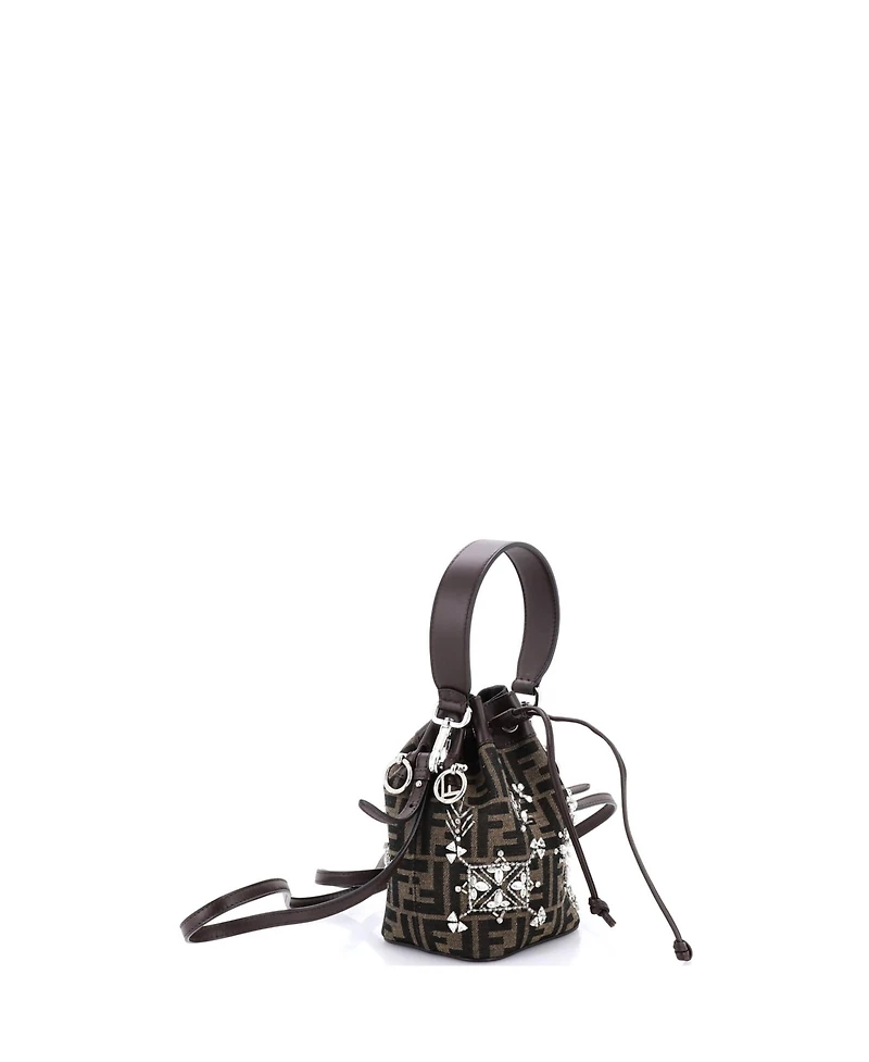 Pre-Owned Fendi Mini Mon Tresor Bucket Bag Crystal Embellished Zucca Canvas