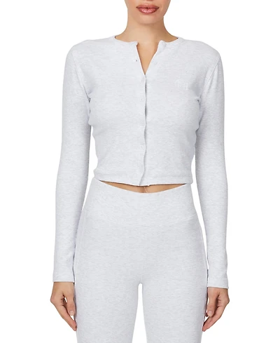 Good For Nothing Women's Ribbed Vintage Buttoned Long Sleeve T-shirt