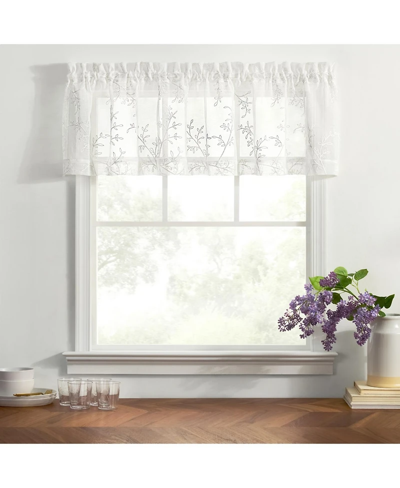 Ellis Curtain Brewster 100% Polyester Tailored Embroidered Sheer Rod Pocket Valances 70" x 15"