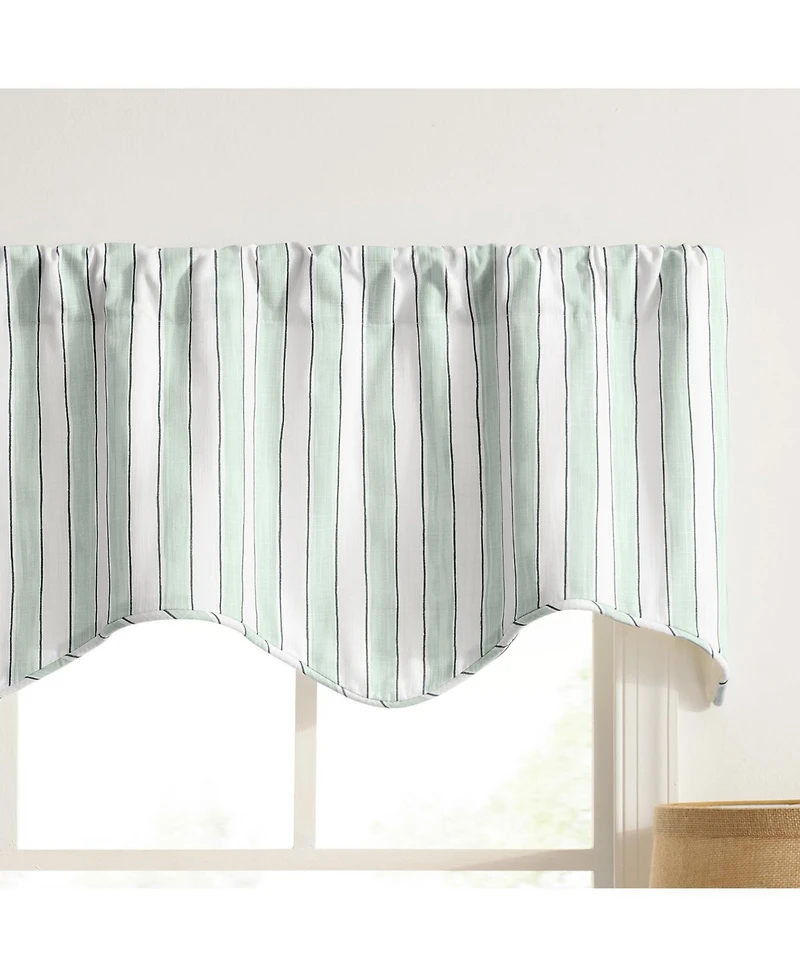 Ellis Curtain Saratoga Stripe Cotton Scallop Poly-Cotton Lined Rod Pocket Valance