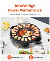 Ecooso Electric Hot Pot with Grill, Dual Temperature Control, Nonstick Pan, Serves