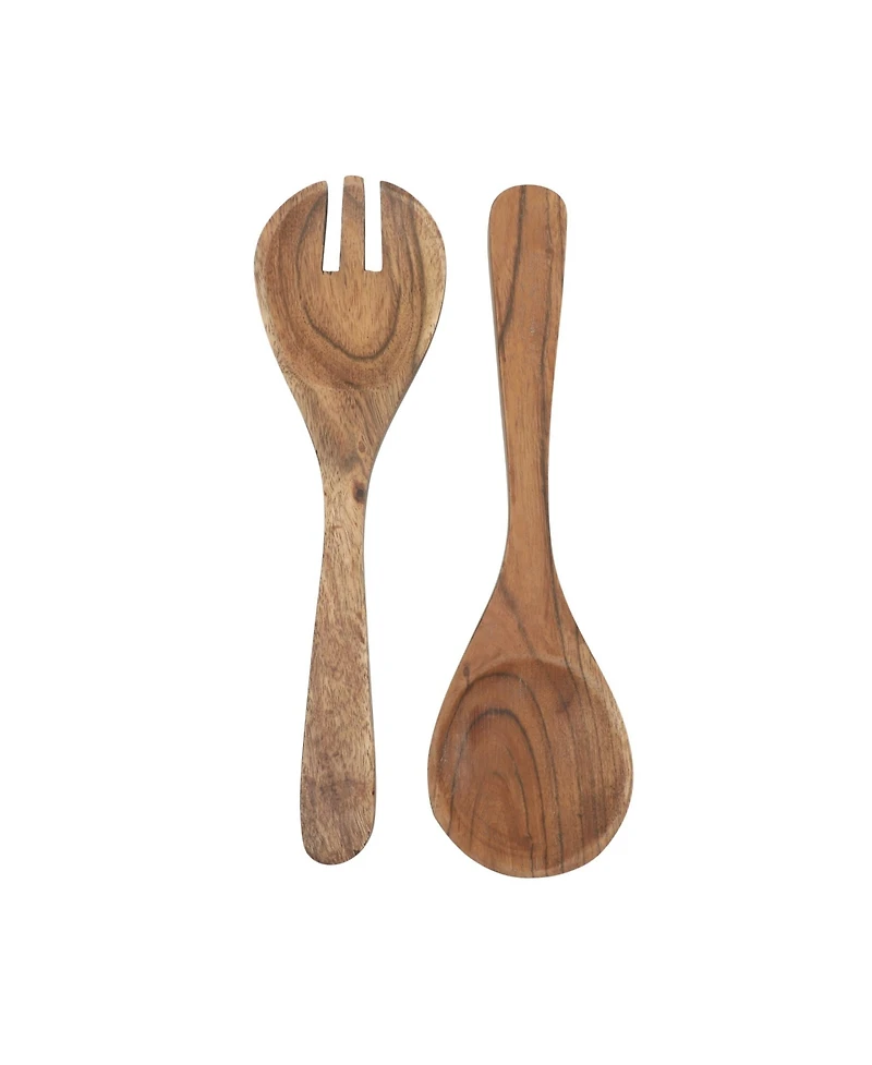 Gibson Home Sandhurst 3-Piece Acacia Wood Salad Bowl Set – 12-Inch Scalloped Serving Bowl with Wooden Salad Servers