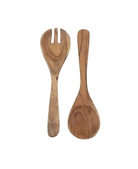 Gibson Home Sandhurst 3-Piece Acacia Wood Salad Bowl Set – 12-Inch Scalloped Serving Bowl with Wooden Salad Servers