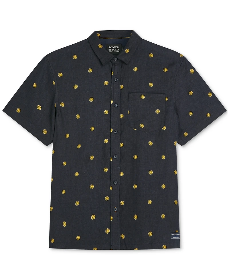 Scotch & Soda Men's Regular-Fit Short-Sleeve Linen Collared Shirt