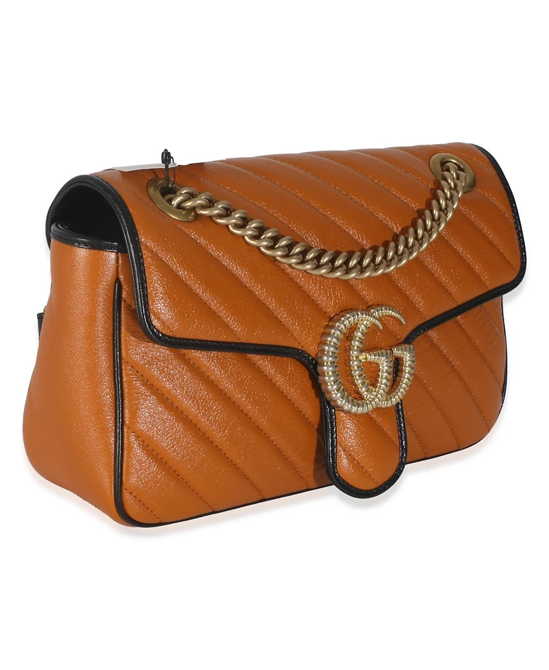 Pre-Owned Gucci Cognac Calfskin Matelasse Diagonal Small Torchon Gg Marmont Shoulder Bag