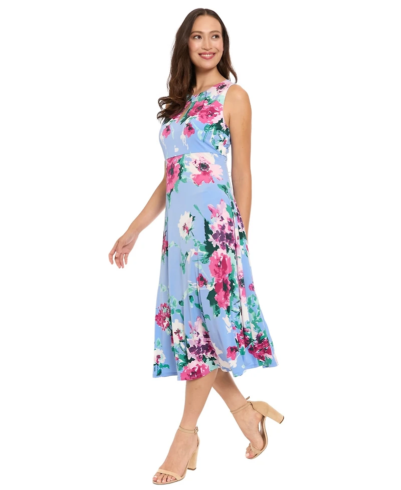 London Times Petite Sleeveless Keyhole Neck Midi Dress