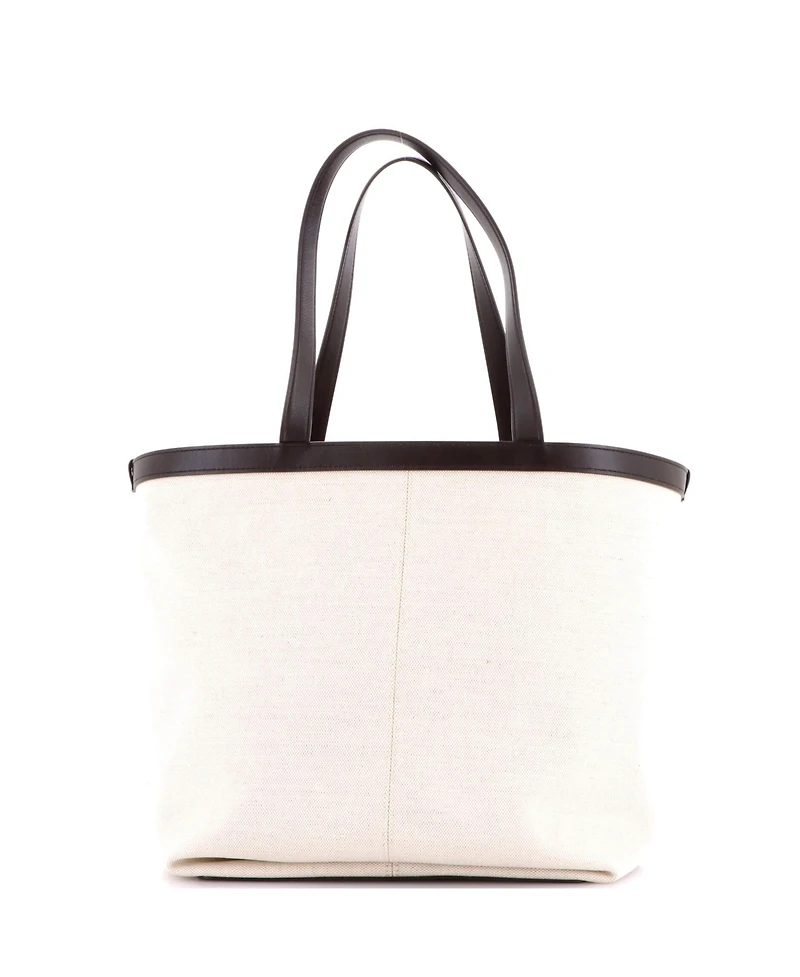 Pre-Owned Bottega Veneta Medium Flip Flap Tote Canvas with Intrecciato Leather