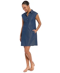 London Times Petite Cap-Sleeve Collared A-Line Dress