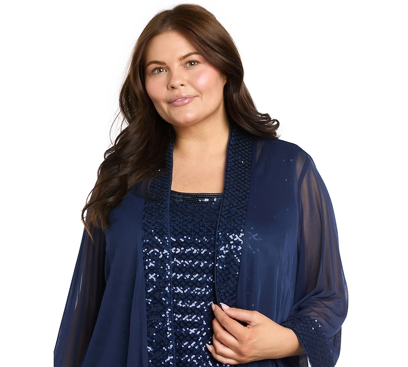 R & M Richards Plus Mix Media Sequin Detail Jacket Dress