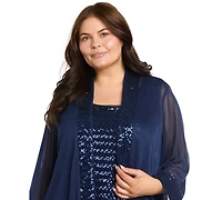 R & M Richards Plus Mix Media Sequin Detail Jacket Dress
