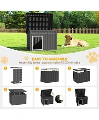 Decksplore 204 inclined top air pole kennel gray and black Durable Outdoor Kennel with Angled Roof for Optimal Drainage and Ventilation