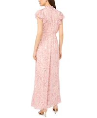 Msk Women's Short-Sleeve Mock Neck Smocked Waist Jumpsuit