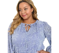 London Times Plus Tie Neck A-Line Dress