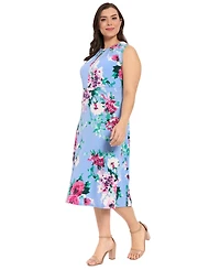 London Times Plus Sleeveless Keyhole Neck A-Line Midi Dress